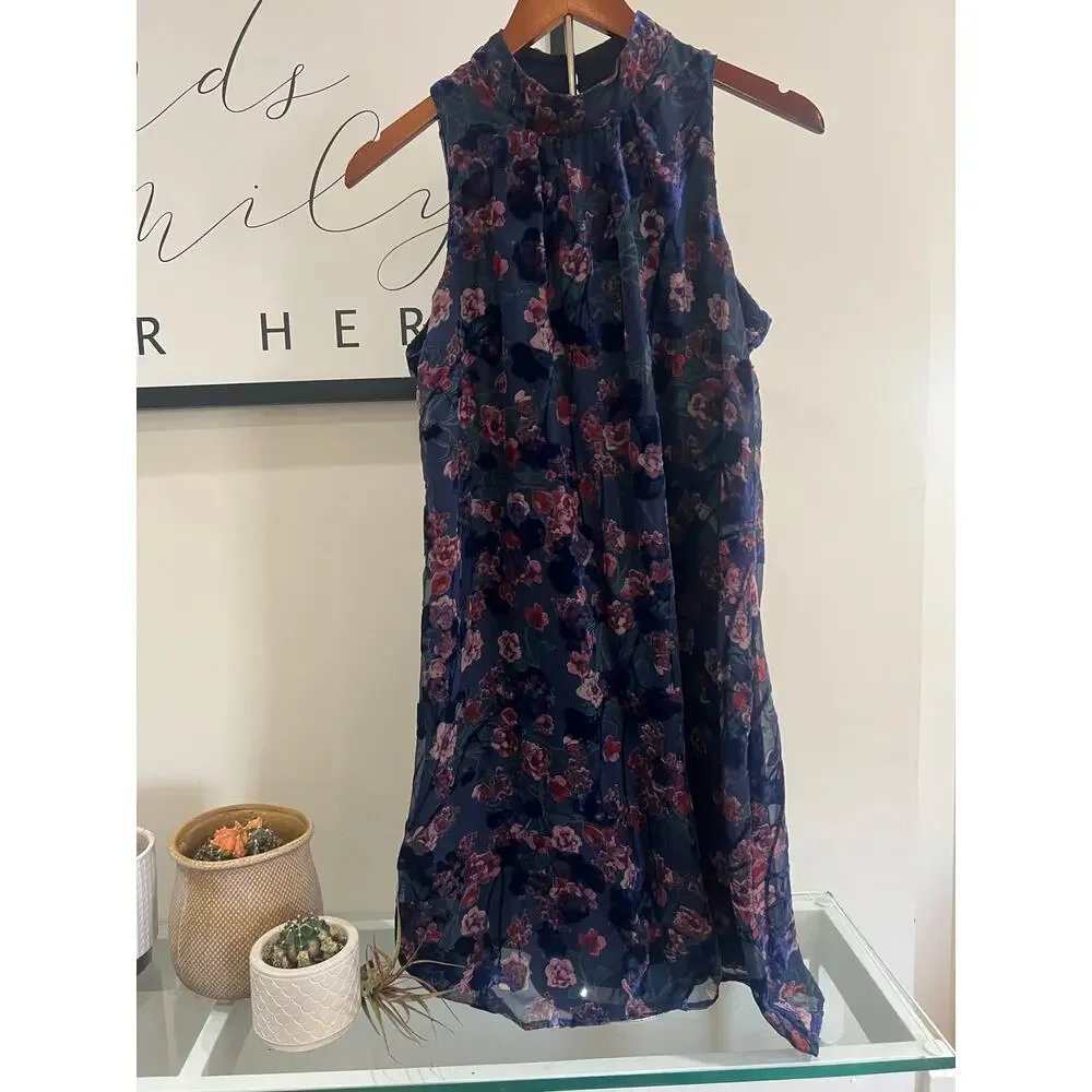 Tommy Hilfiger Navy Floral Velvet Detail Dress – Size 6 - Picture 2 of 7